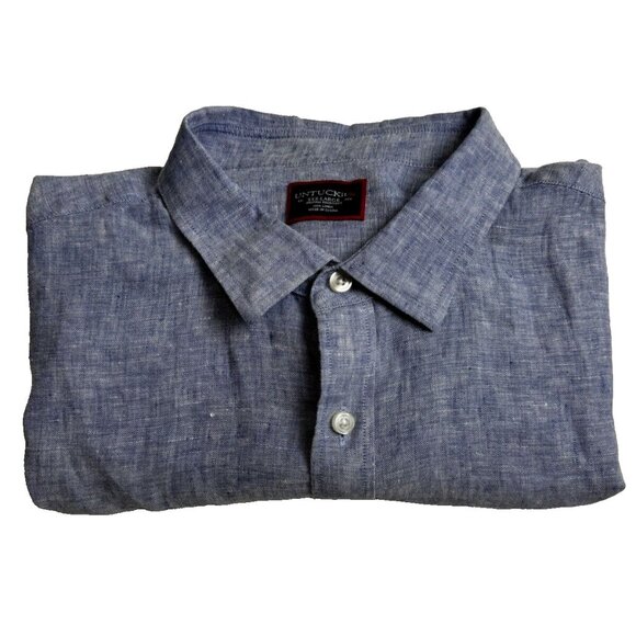Untuckit Shirt Men XXXL Blue 100% Linen Button Up Dress Collar Plain Flowy Adult - Picture 10 of 11